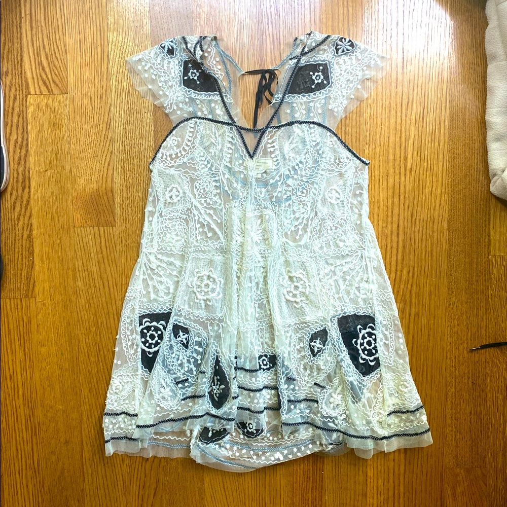 Anthropology Shear Embroidered Slip Tunic Dress